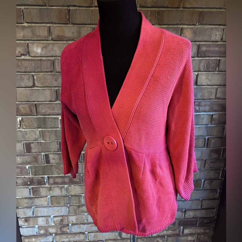 Y2K Mountain Lake Babydoll Cardigan Retro Peachy Pink Red Medium Cotton Blend
